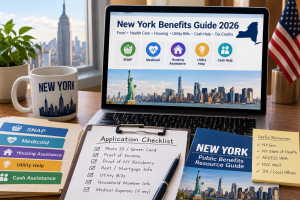New York benefits guide application documents for SNAP, Medicaid, housing assistance, HEAP utility help, and cash support
