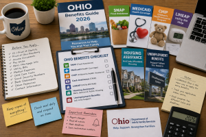 Ohio benefits guide application documents for SNAP, Medicaid, CHIP, HEAP, housing assistance, cash help, and unemployment