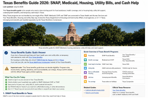 Texas benefits guide for SNAP, Medicaid, housing assistance, utility bill help, and cash support