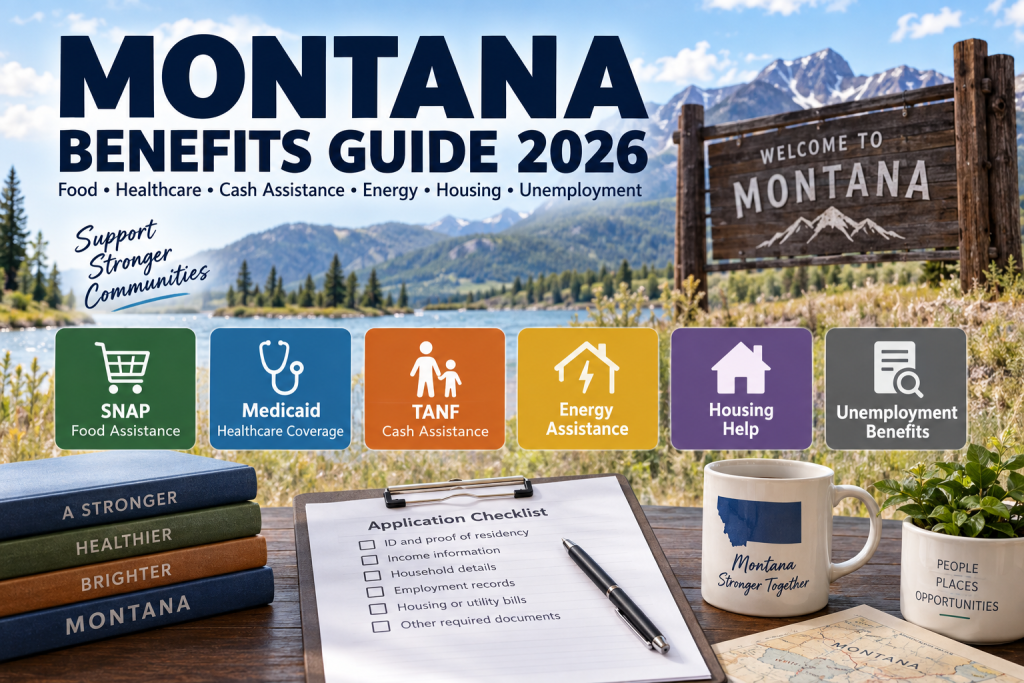 Montana benefits guide application documents for SNAP, Medicaid, TANF, LIHEAP, housing assistance, and unemployment benefits