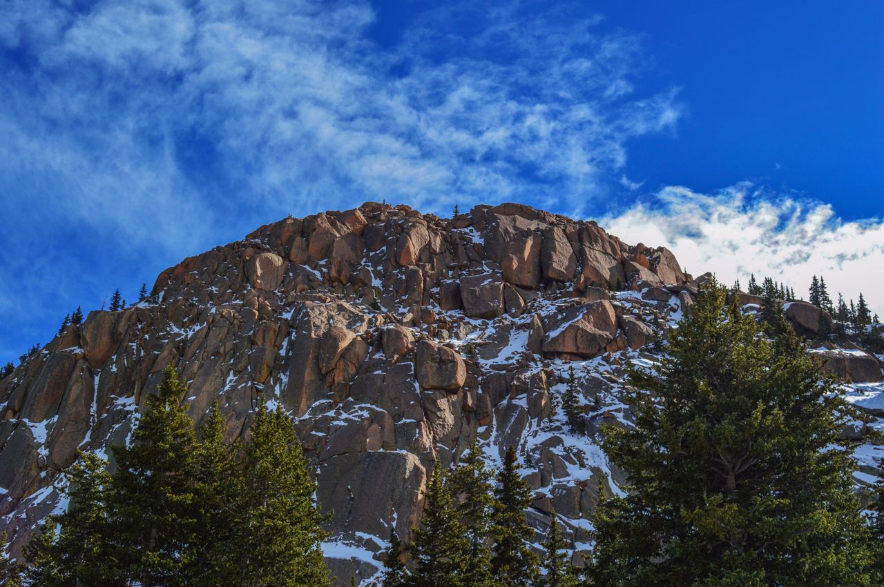 Majestic view of snow-capped rocky mountains in Estes Park, Colorado.