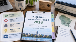 Wisconsin benefits guide application documents for FoodShare, BadgerCare Plus, W-2, energy assistance, housing help, and unemployment benefits